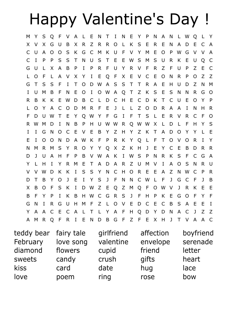 Valentine Word Search Printable Free Word Search Maker