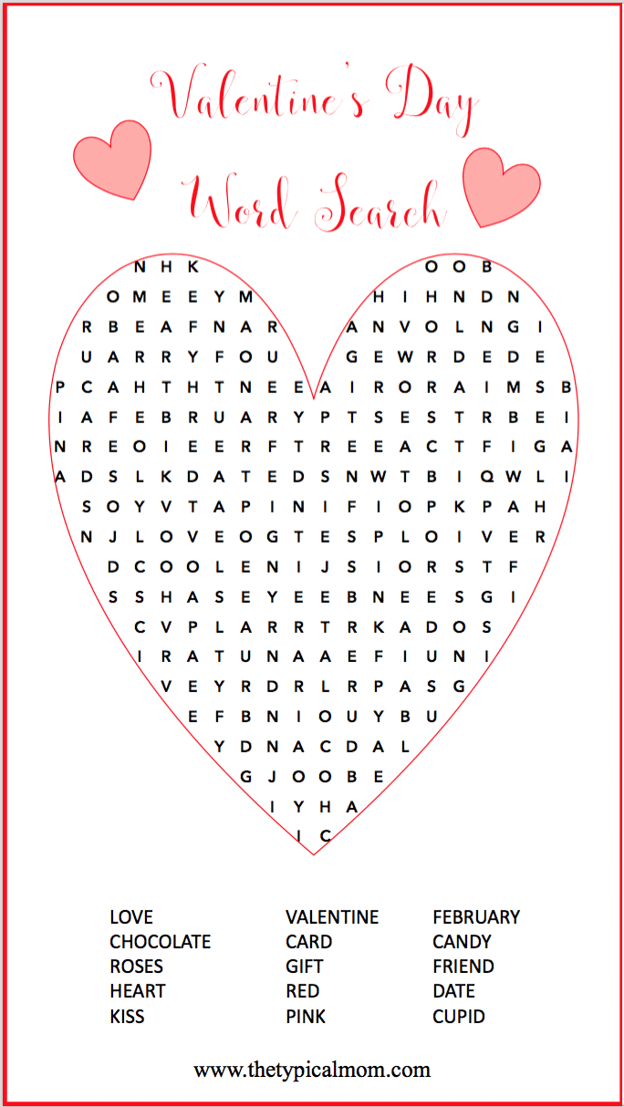 Valentine Word Search The Typical Mom