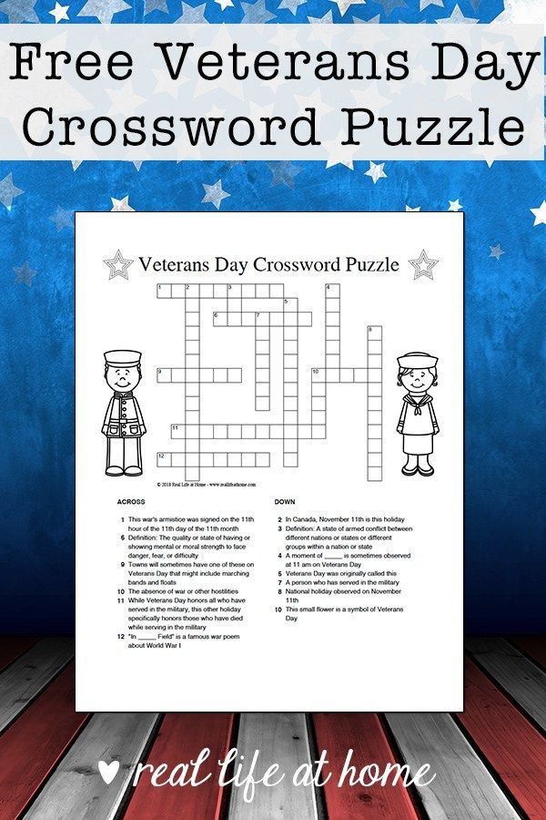 Veterans Day Crossword Puzzle Free Printable For Kids Artofit