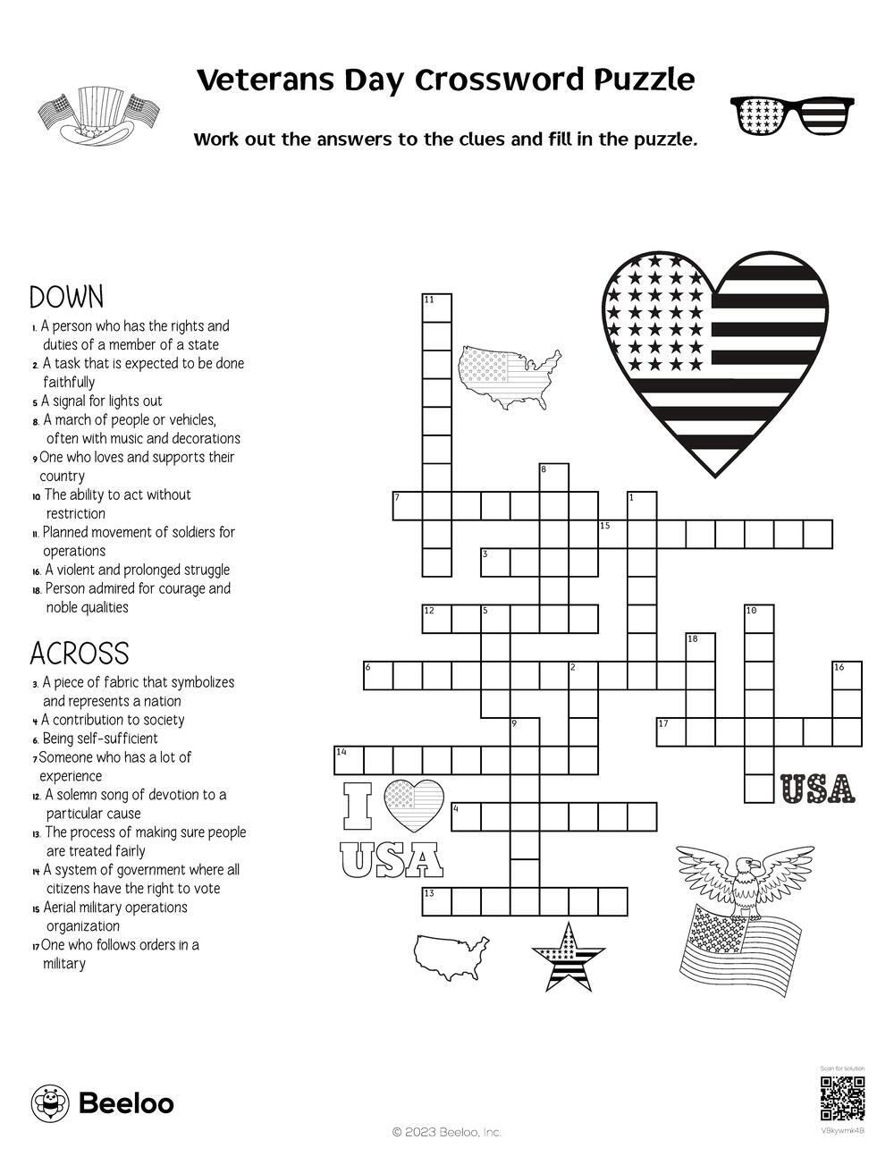 Veterans Day Crossword Puzzle Printable Vrogue co