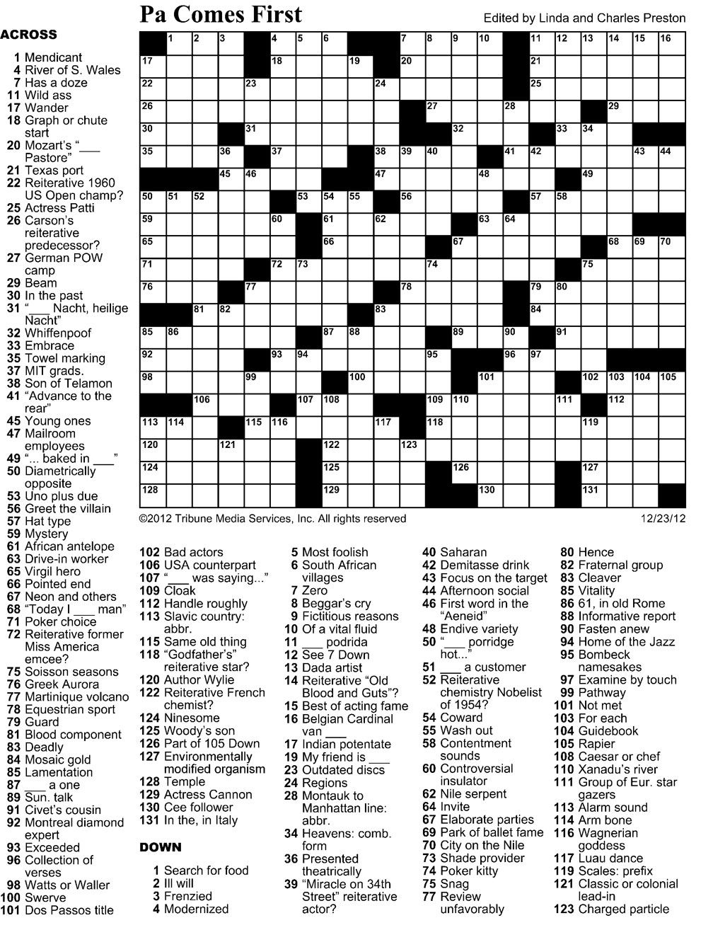 Washington Post Sunday Crossword Puzzle Printable Printable Crossword 