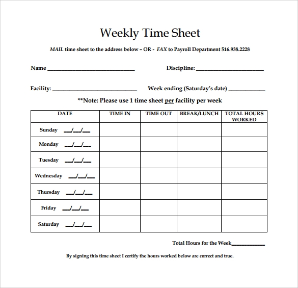 Weekly Employee Timesheet Downloadable Free Printable Weekly Timesheet 