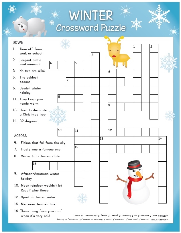 Winter Crossword Printable Printable Crossword Puzzles Online