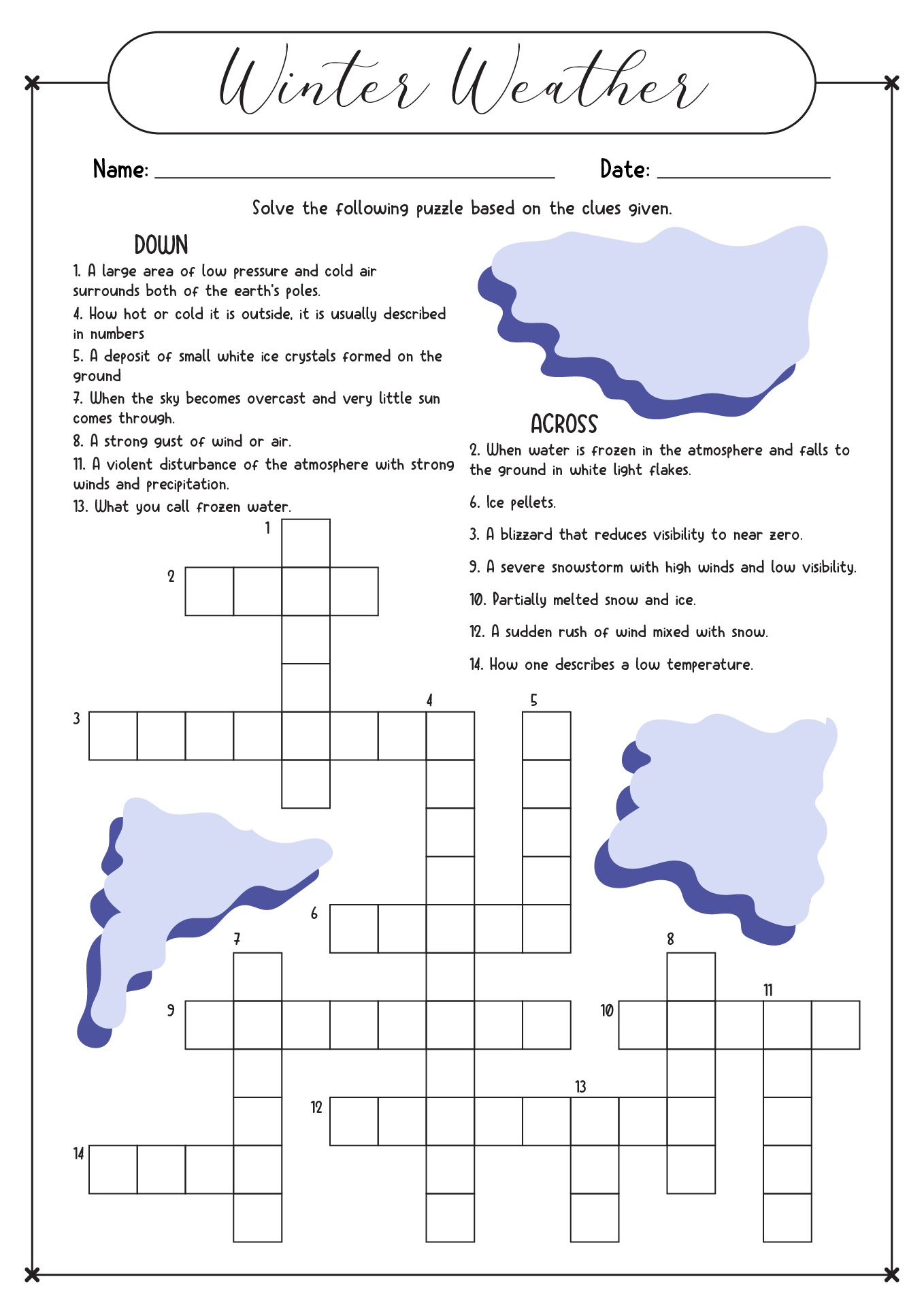 Winter Crossword Puzzle Printable Printable World Holiday