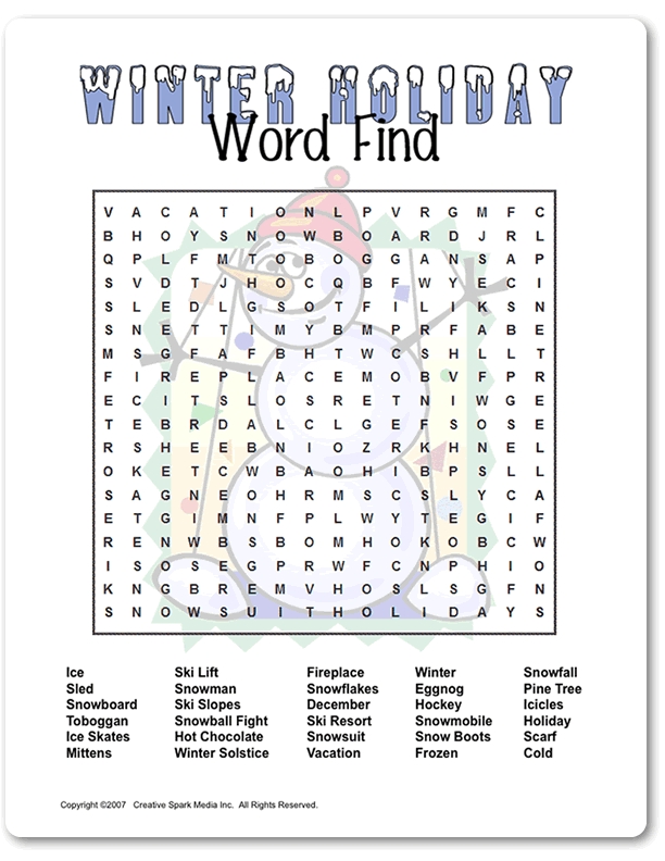 Winter Holiday Word Search Printable Free Word Search Maker