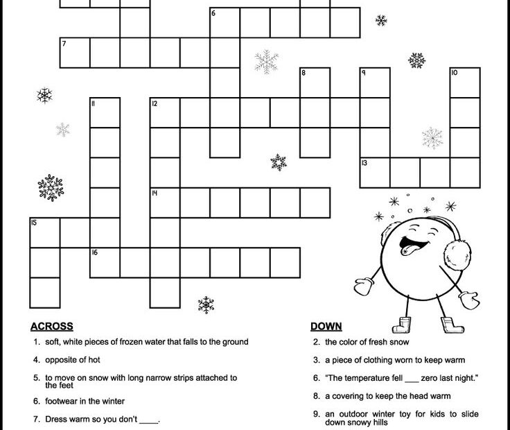 Winter Themed Crossword Puzzle For 3rd Grade Kids