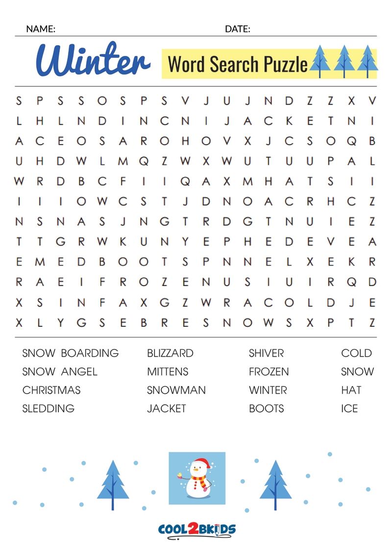 Winter Weather Word Search Printable Word Search Maker