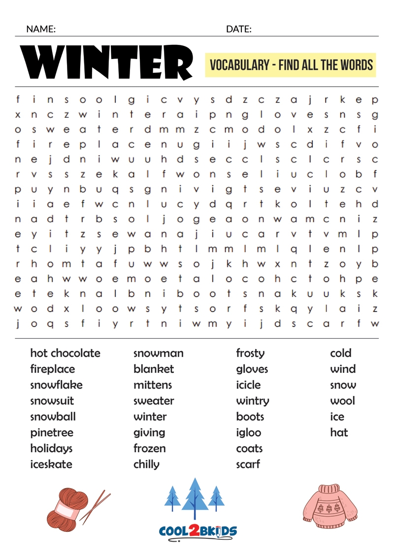 Winter Weather Word Search Printable Word Search Maker