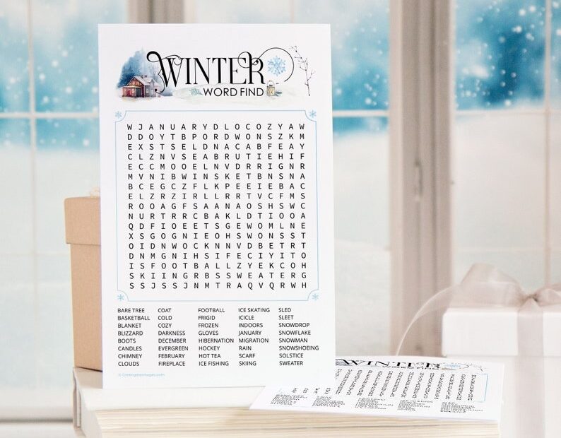 Winter Word Find PRINTABLE Downloadable Activity Cold Etsy