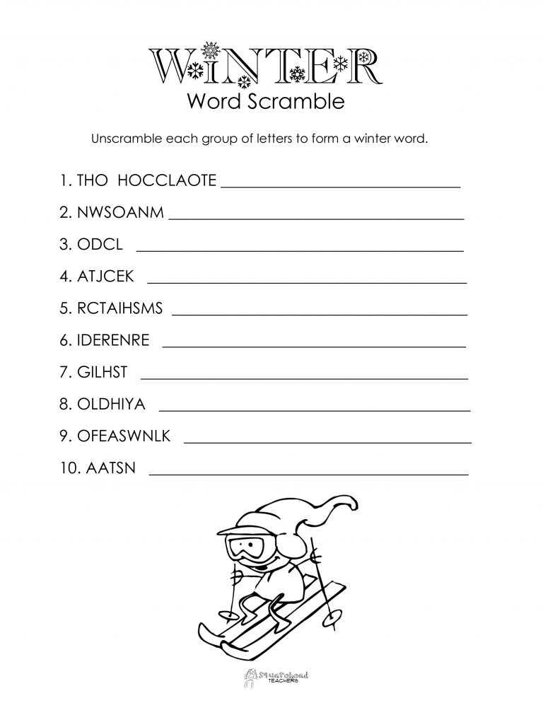 Winter Word Scramble Free Worksheet Squarehead Teachers Free 