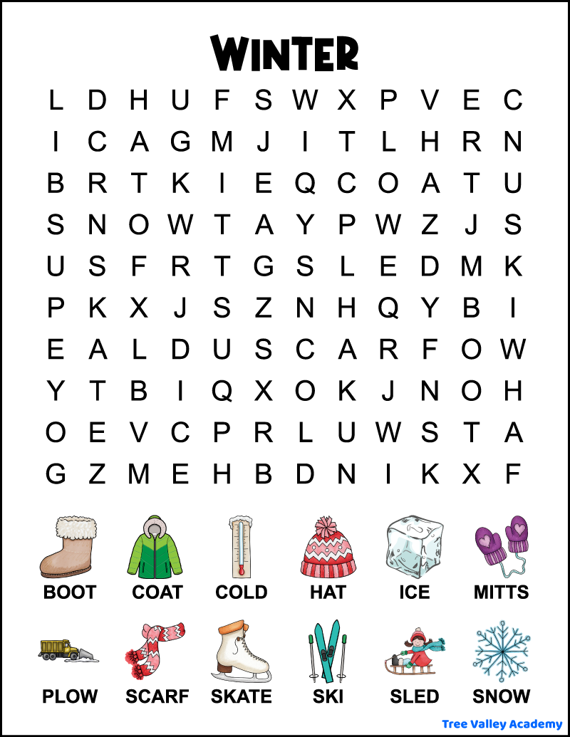 Winter Word Search Printable Color Sheet Free Coloring Sheet 