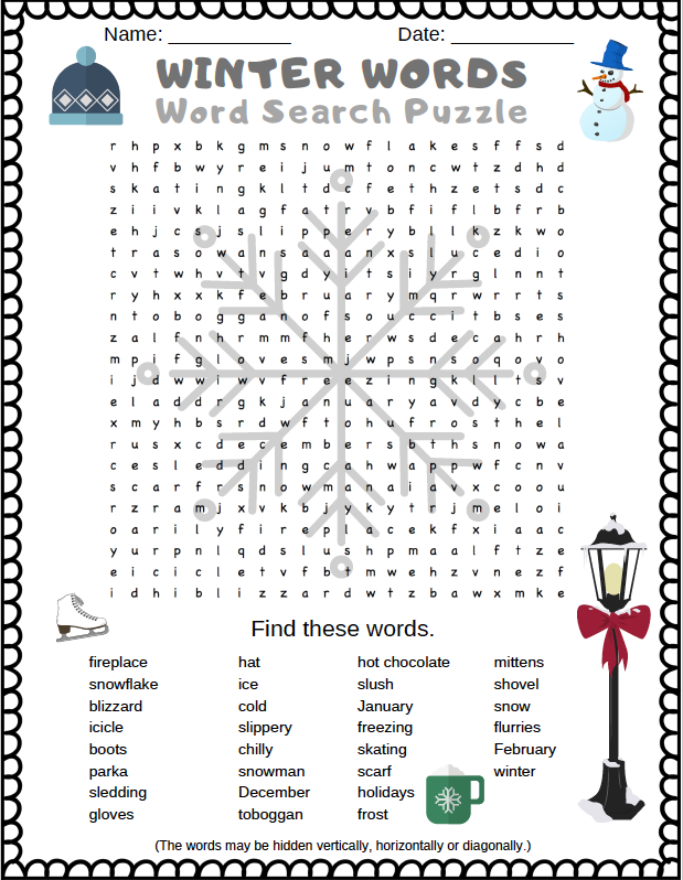 Winter Words Fun Winter Word Search Printable Puzzle For Young 