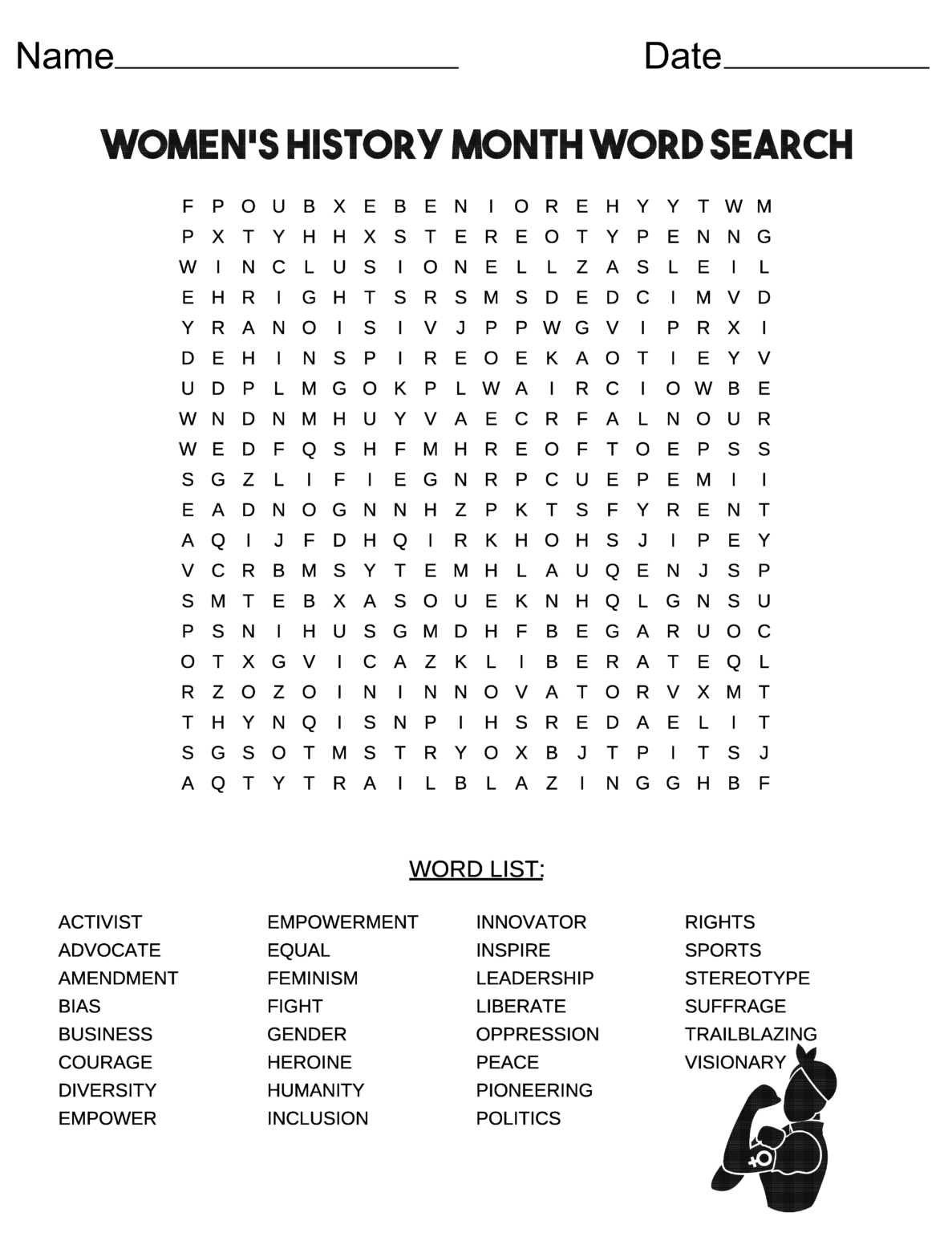 Women 39 s History Month Word Search Free Printable PDF