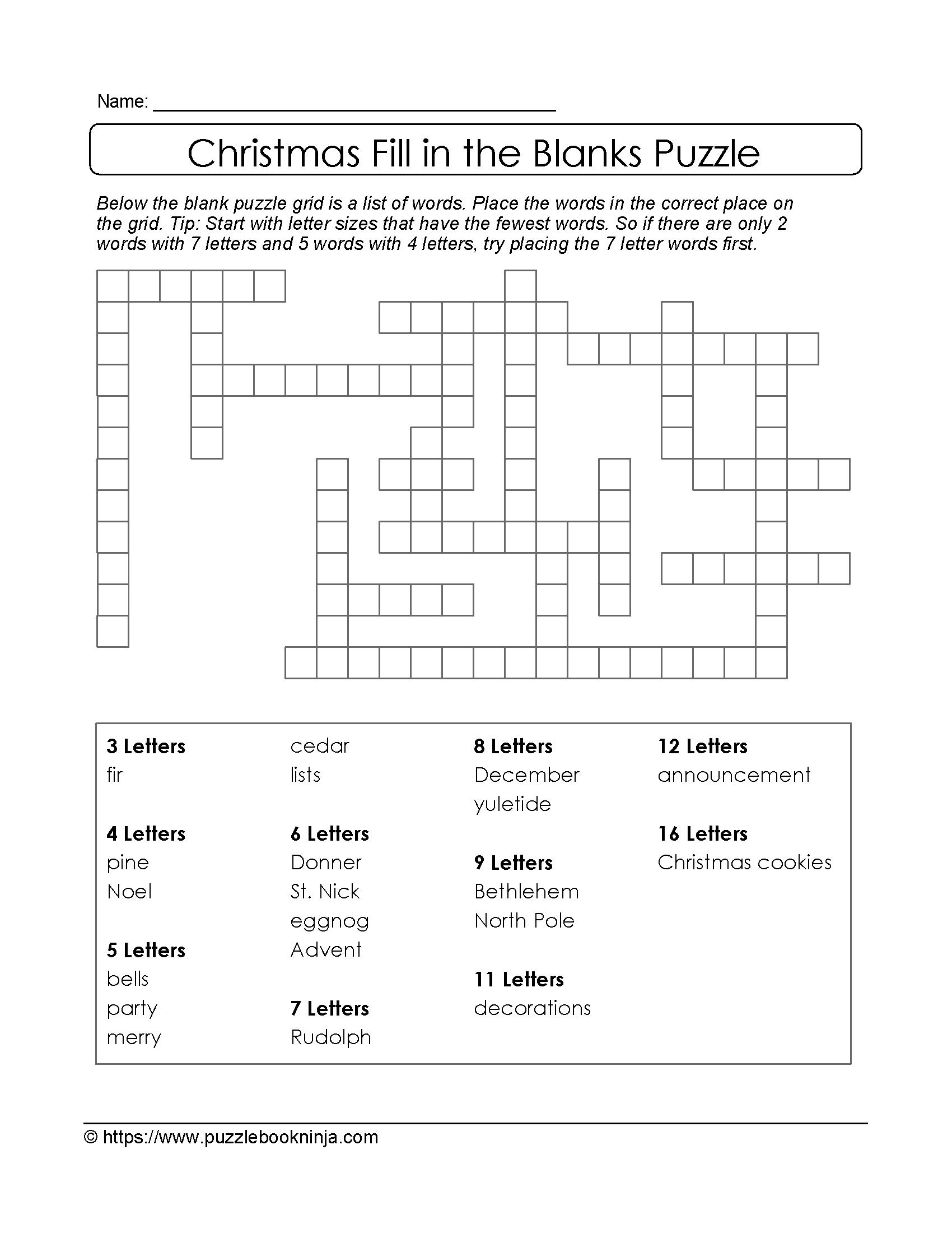 Word Fill In Puzzles Printable Timothy M Ferraro