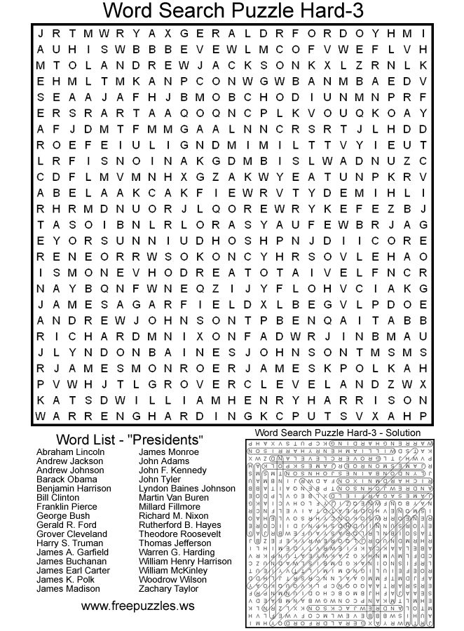 Word Search Printable Difficult