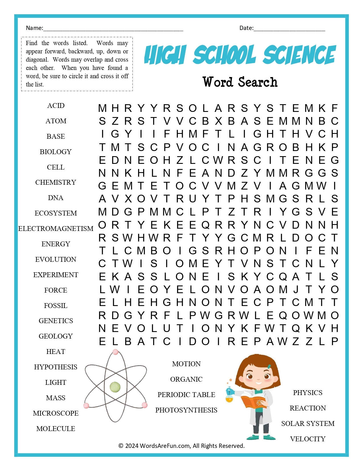 Word Search Science Printable A Fun And Educational Resource For 
