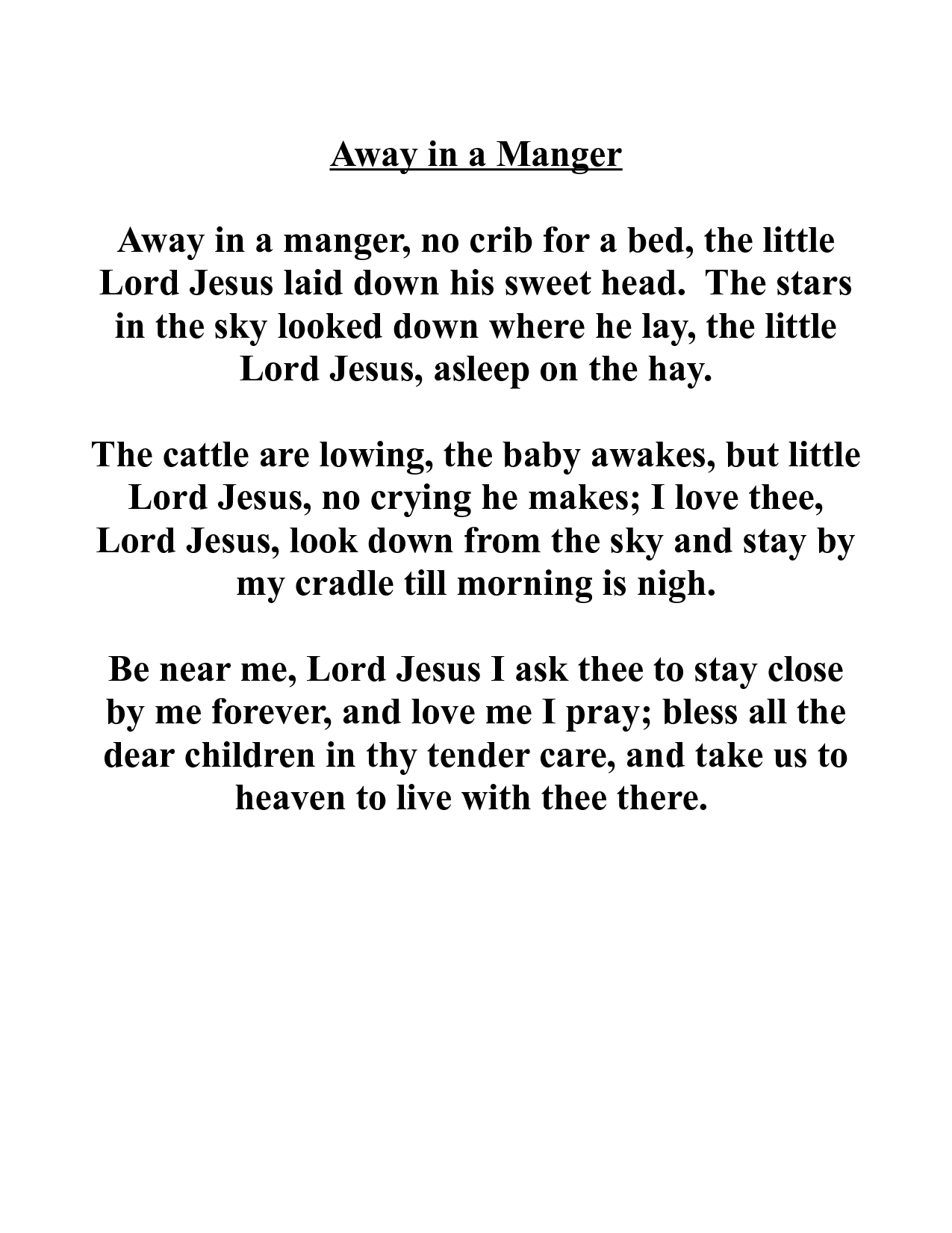 Words To Away In A Manger Printable