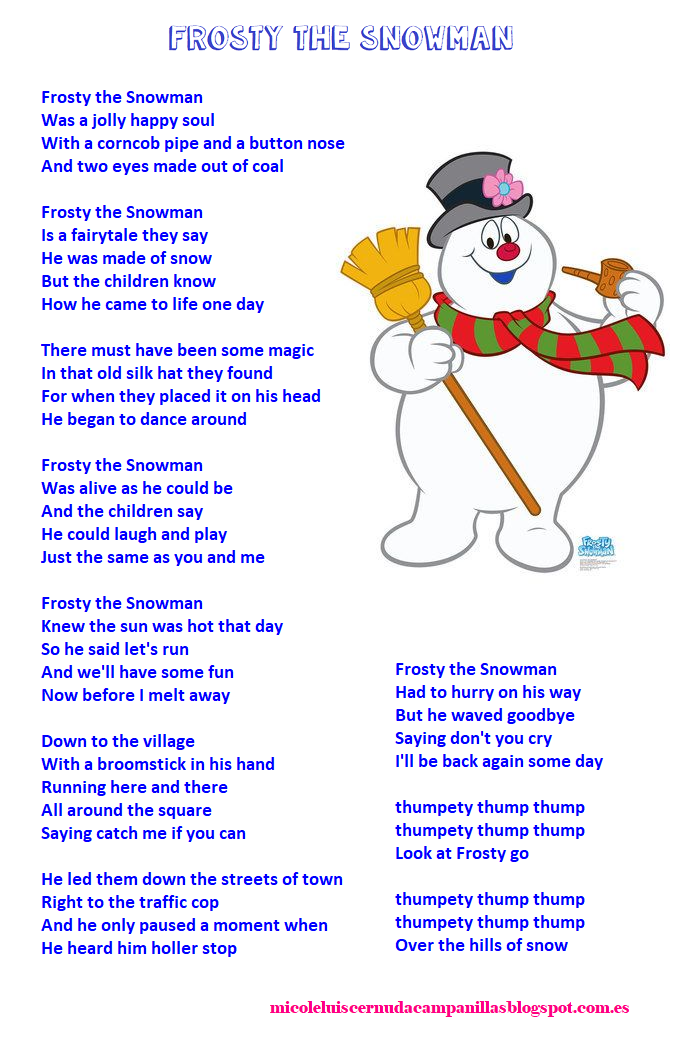 Words To Frosty The Snowman Printable