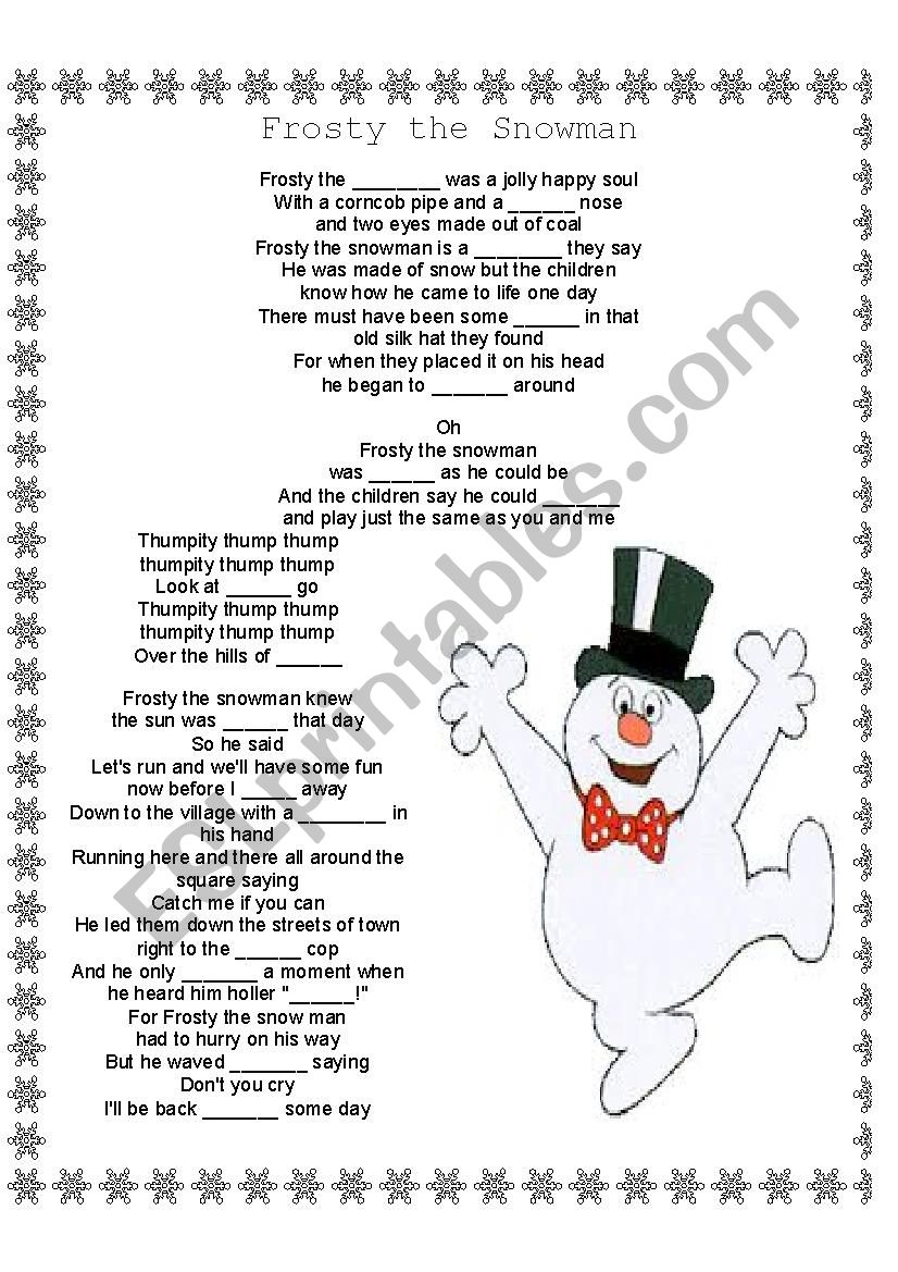 Words To Frosty The Snowman Printable Printable Word Searches