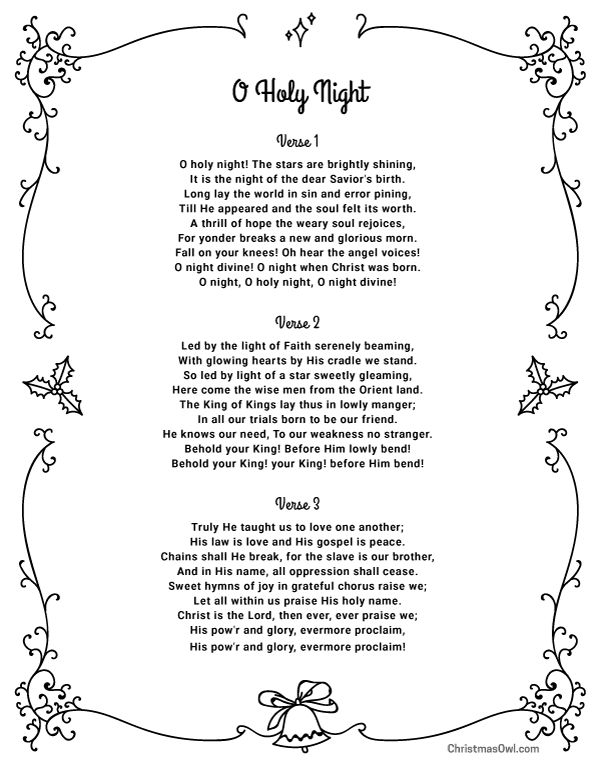 Words To O Holy Night Printable Hugh B Wright