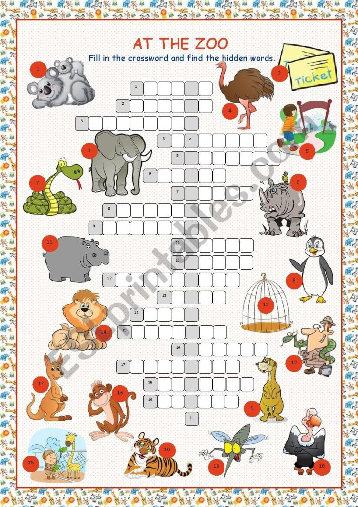 Zoo Animal Crossword Puzzle Printable FreePrintableTM